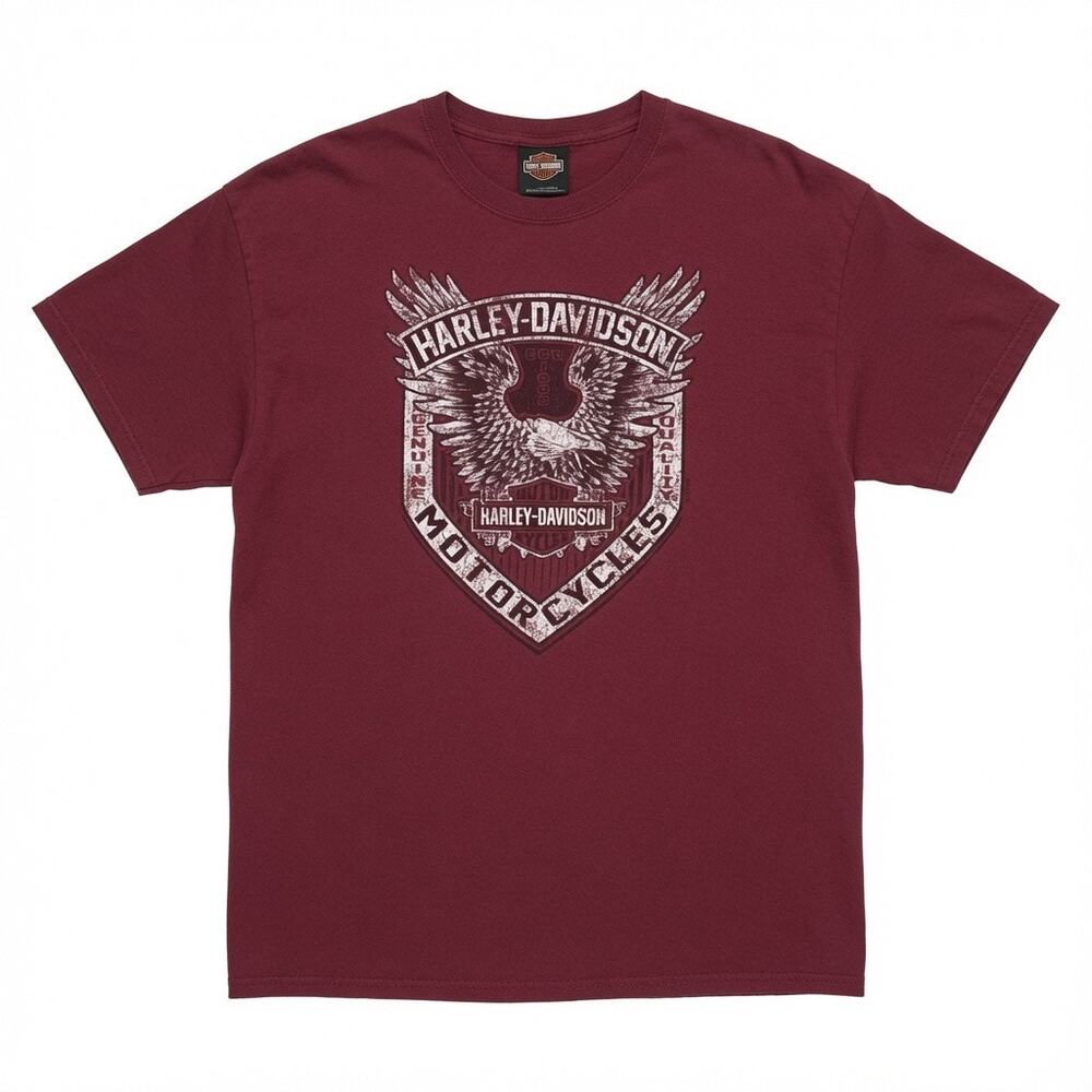 Harley-Davidson Military Osan Air Base Korea Eagle Tee Mens 2XL Burgundy Red